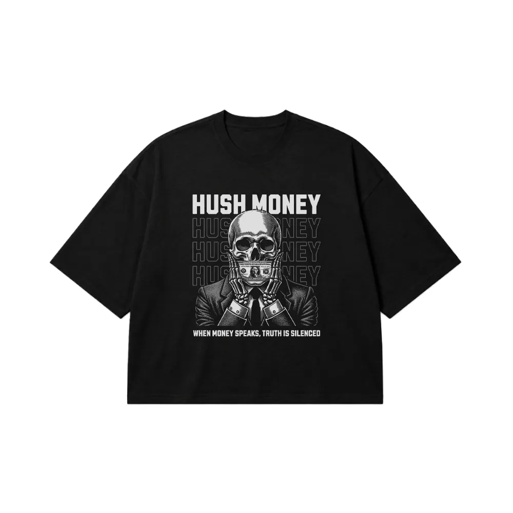 تیشرت باکسی جمجمه طرح Hush Money کد 27593