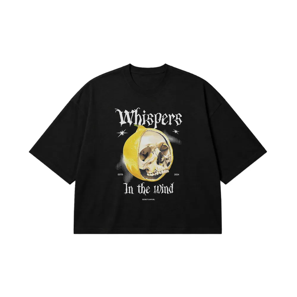 تیشرت باکسی جمجمه لیمو طرح Whispers in the Wind کد 27656