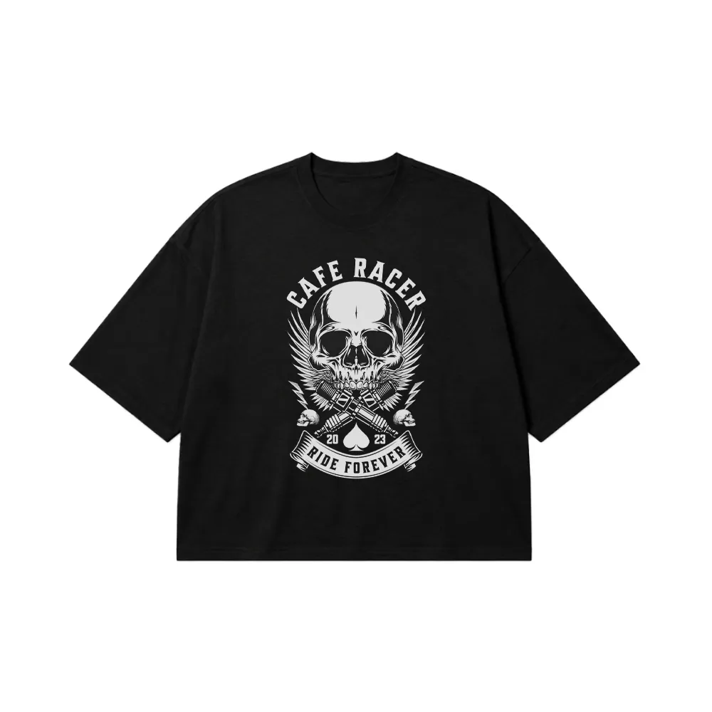 تیشرت باکسی جمجمه طرح Cafe Racer کد 27662
