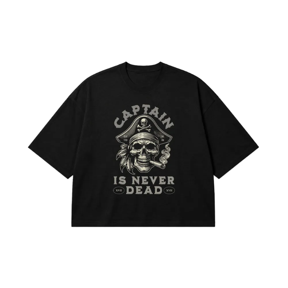 تیشرت باکسی جمجمه دزد دریایی طرح Captain is Never Dead کد 27666