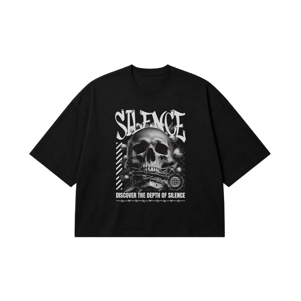 تیشرت باکسی جمجمه طرح Silence کد 27777