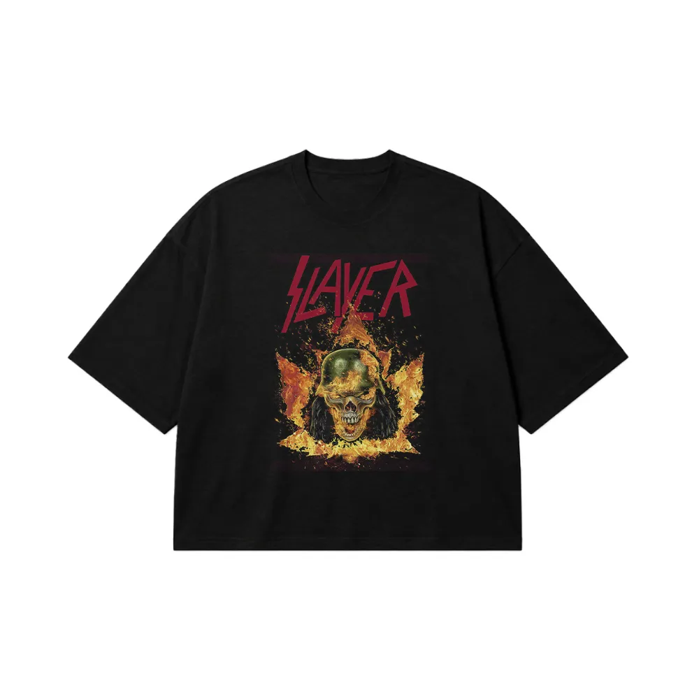 تیشرت باکسی اسلیر طرح جمجمه شعله‌ور (Slayer) کد 27845
