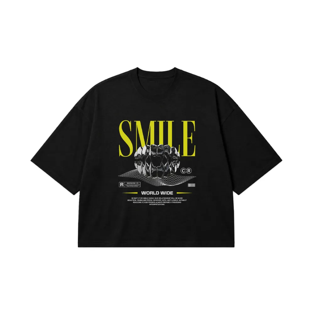 تیشرت باکسی طرح Smile World Wide با دندان کد 27915