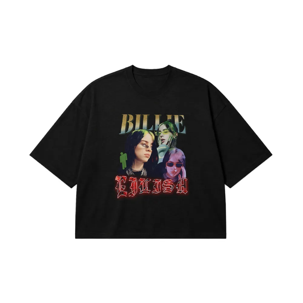 تیشرت باکسی بیلی آیلیش طرح پرتره (Billie Eilish) کد 28239