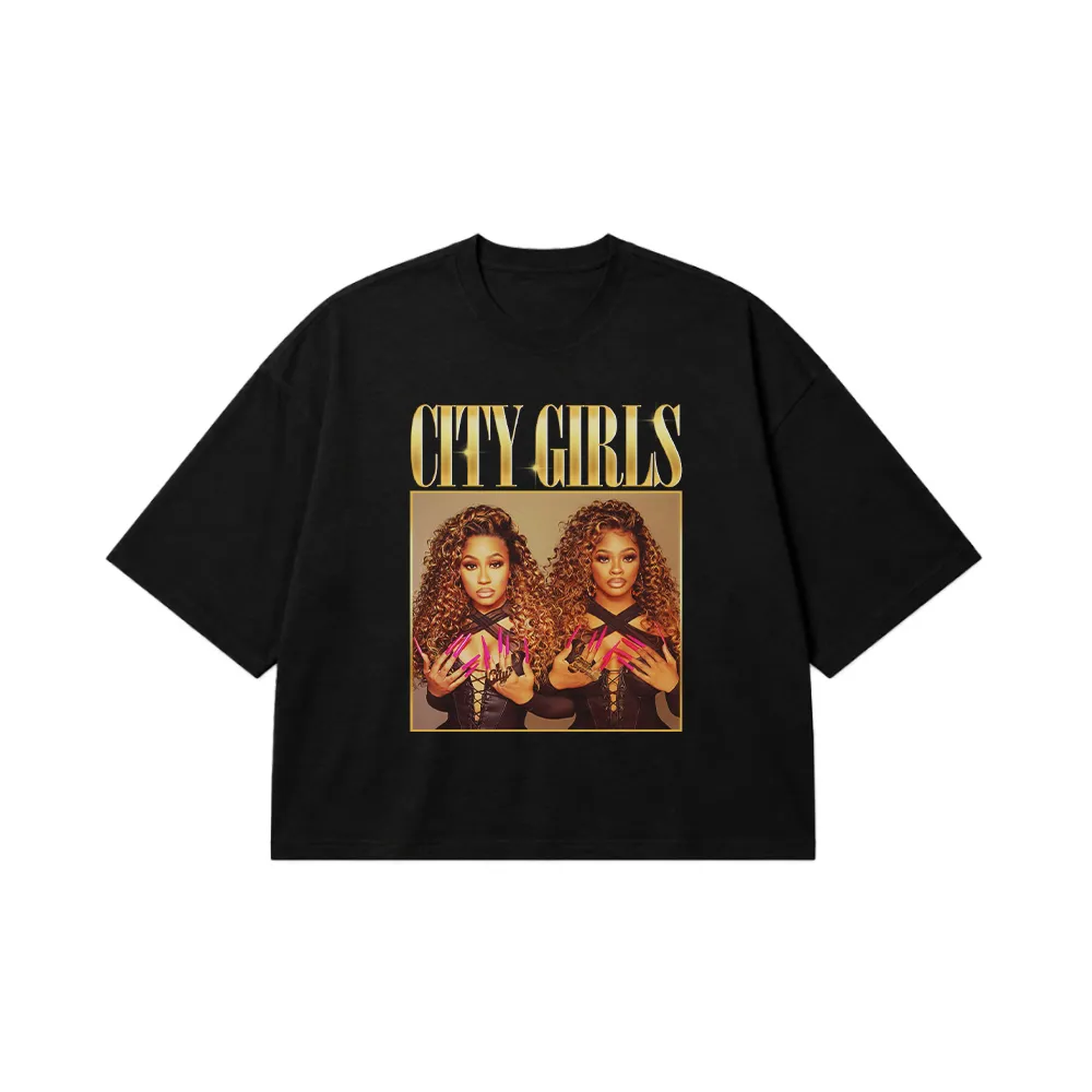 تیشرت باکسی سیتی گرلز طرح پرتره (City Girls) کد 28246