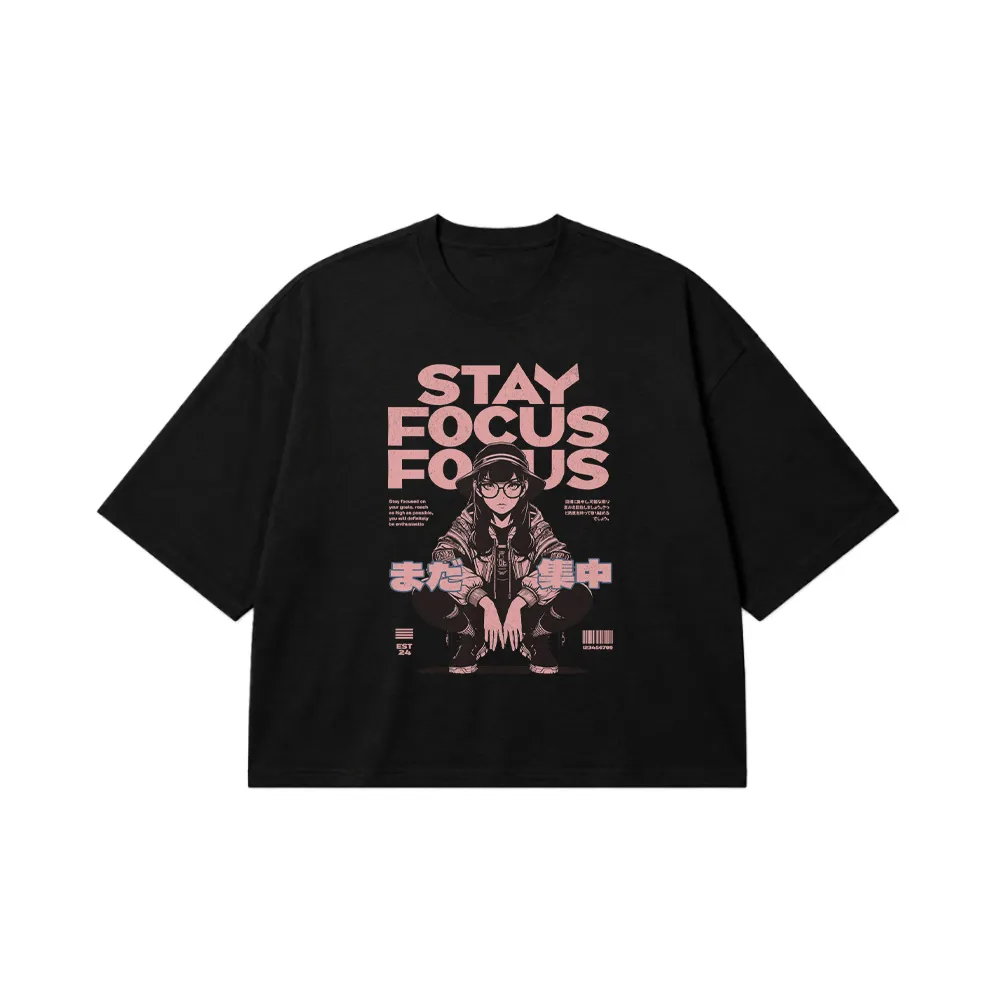 تیشرت باکسی انیمه طرح Stay Focus کد 28366