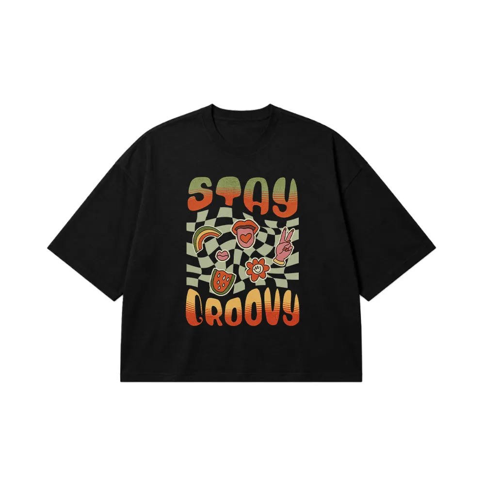 تیشرت باکسی رترو طرح Stay Groovy کد 28368