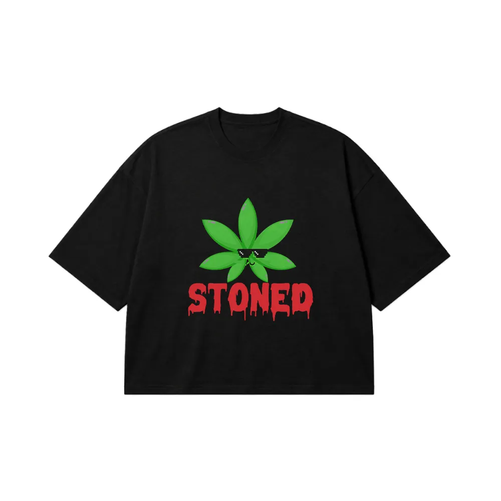 تیشرت باکسی برگ شاهدانه طرح Stoned کد 28405