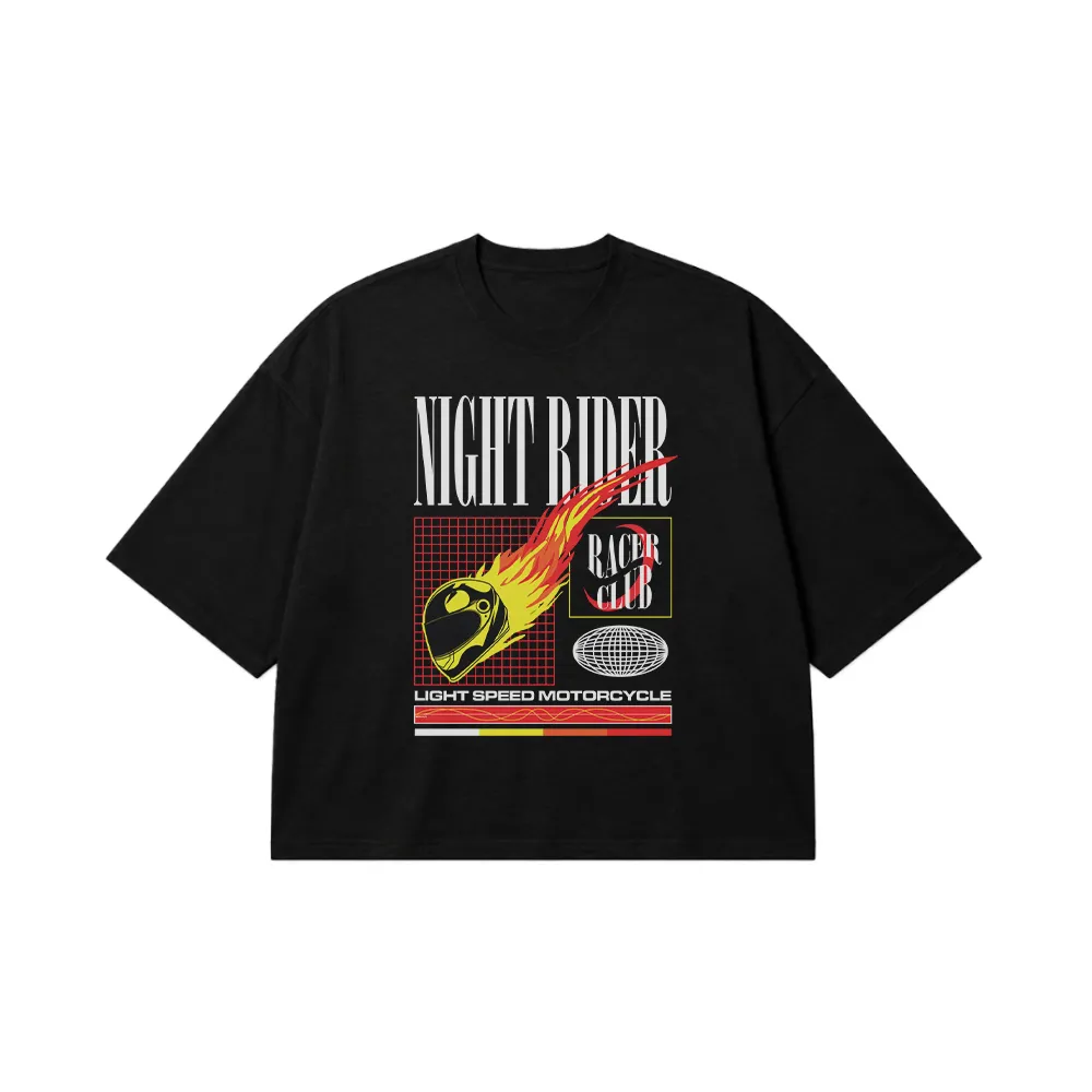 تیشرت باکسی موتورسواری طرح Night Rider Racer Club کد 28448