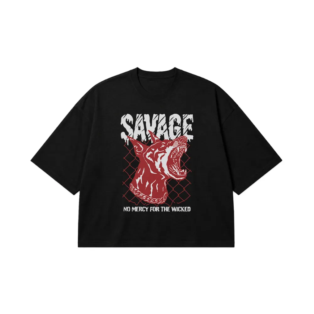 تیشرت باکسی سگ طرح Savage کد 28460