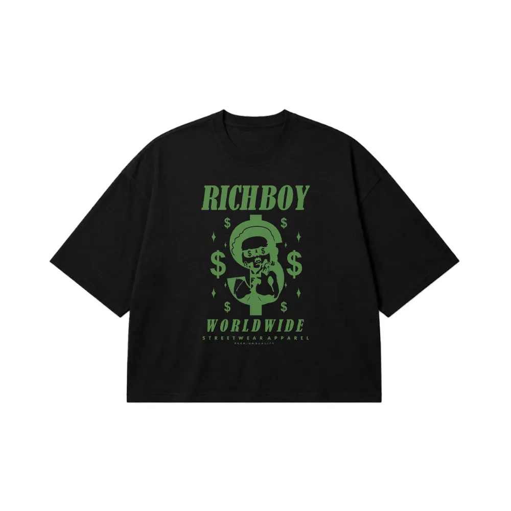 تیشرت باکسی پول و جمجمه طرح Richboy سبز کد 28617