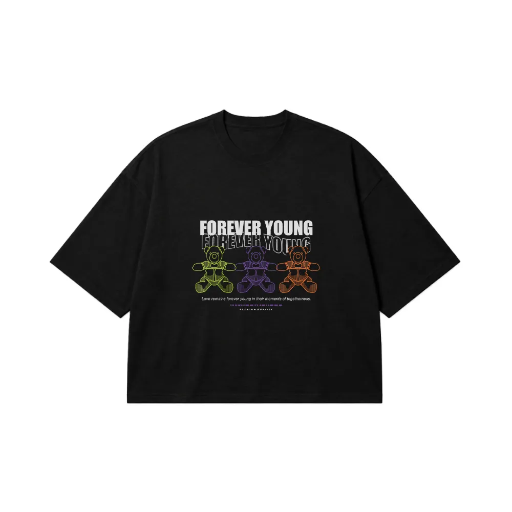 تیشرت باکسی خرس عروسکی طرح Forever Young کد 28706