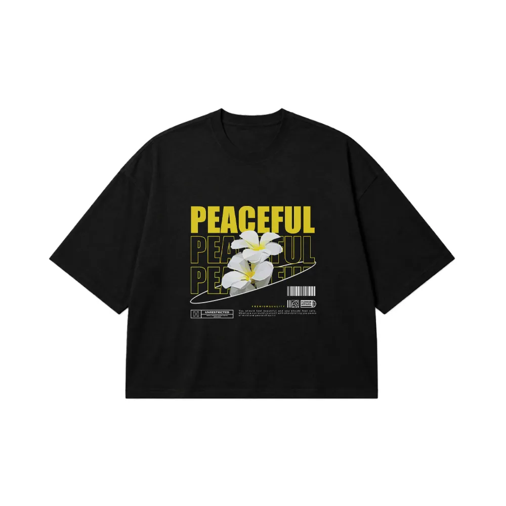 تیشرت باکسی گل سفید طرح Peaceful کد 28722