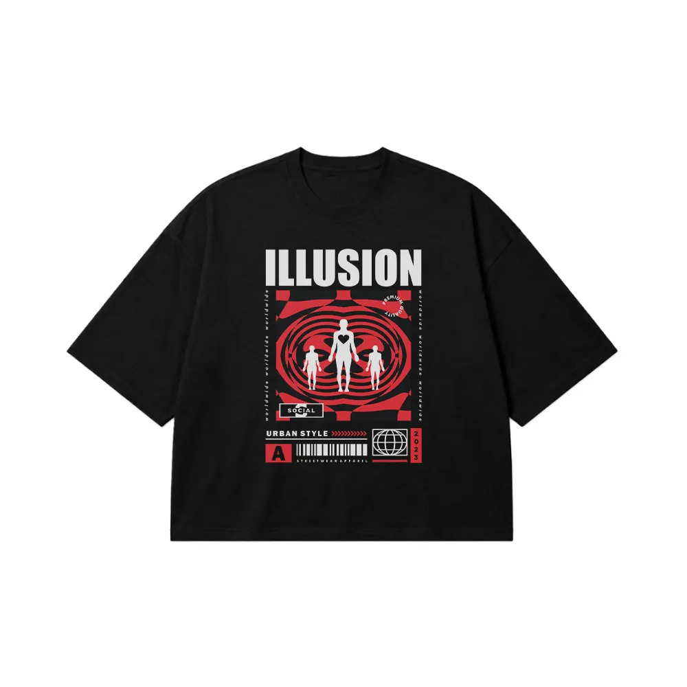 تیشرت باکسی آبستره طرح Illusion کد 28788