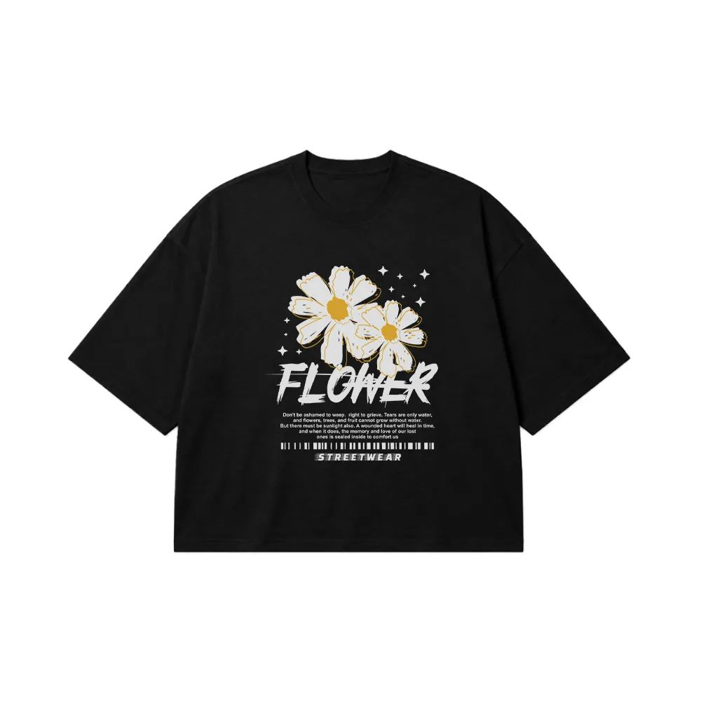 تیشرت باکسی گل سفید طرح Flower Streetwear کد 28804