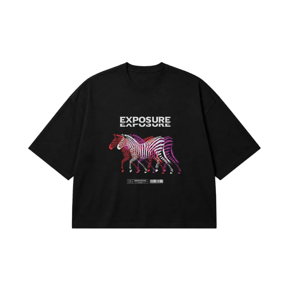 تیشرت باکسی گورخر رنگی طرح Exposure کد 28840