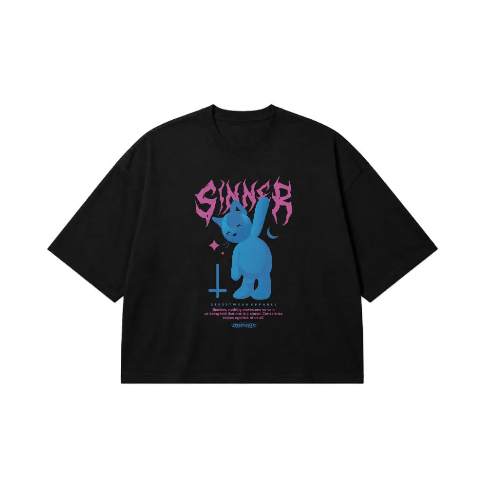 تیشرت باکسی خرگوش آبی طرح Sinner کد 28862