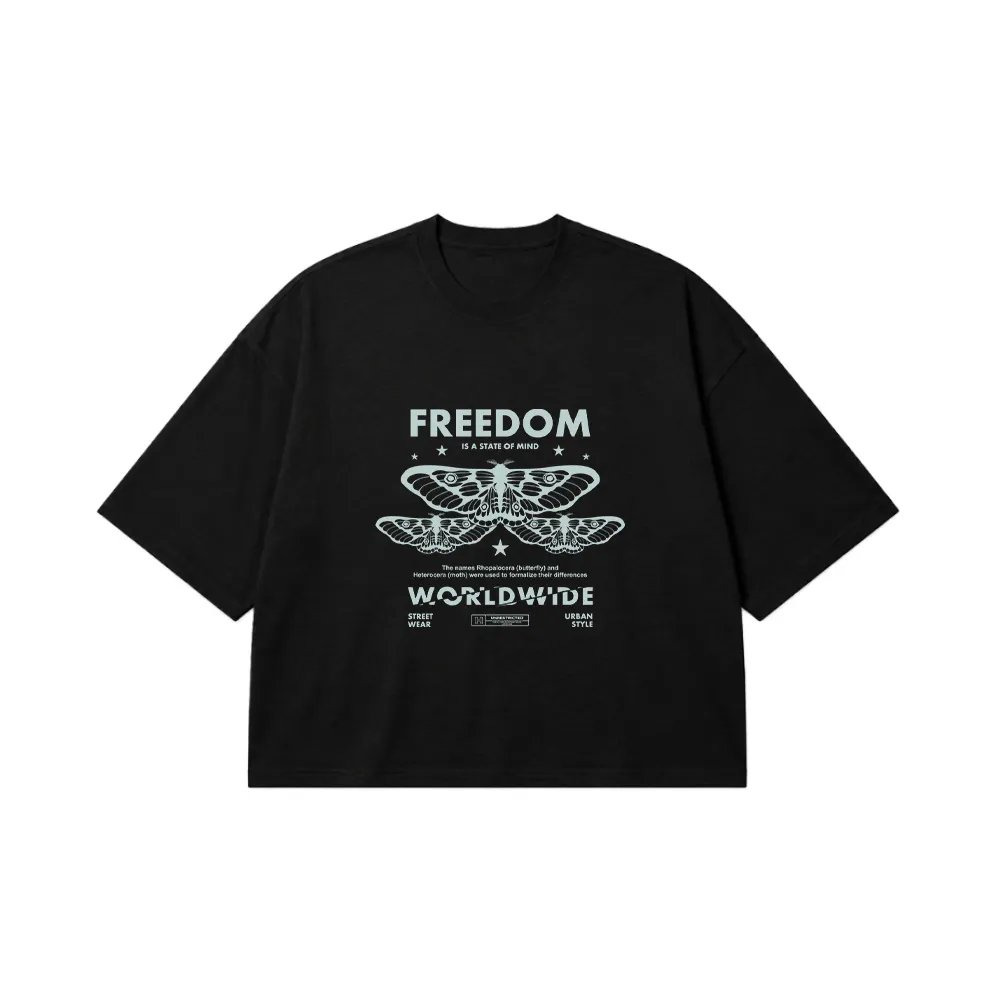 تیشرت باکسی پروانه طرح Freedom Is A State Of Mind کد 28890