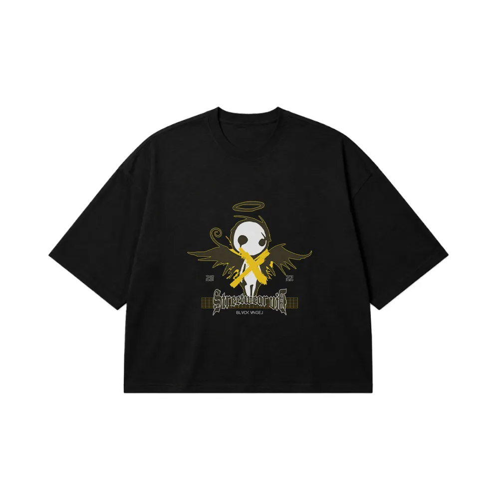تیشرت باکسی اسکلت فرشته‌ای طرح Streetwear Off کد 28934