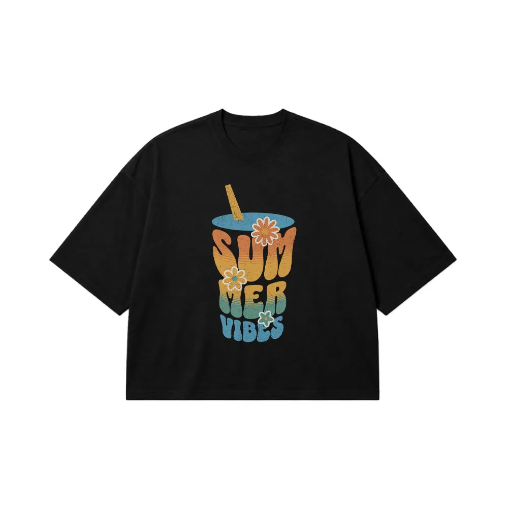 تیشرت باکسی تابستانی نوشیدنی طرح Summer Vibes کد 29056