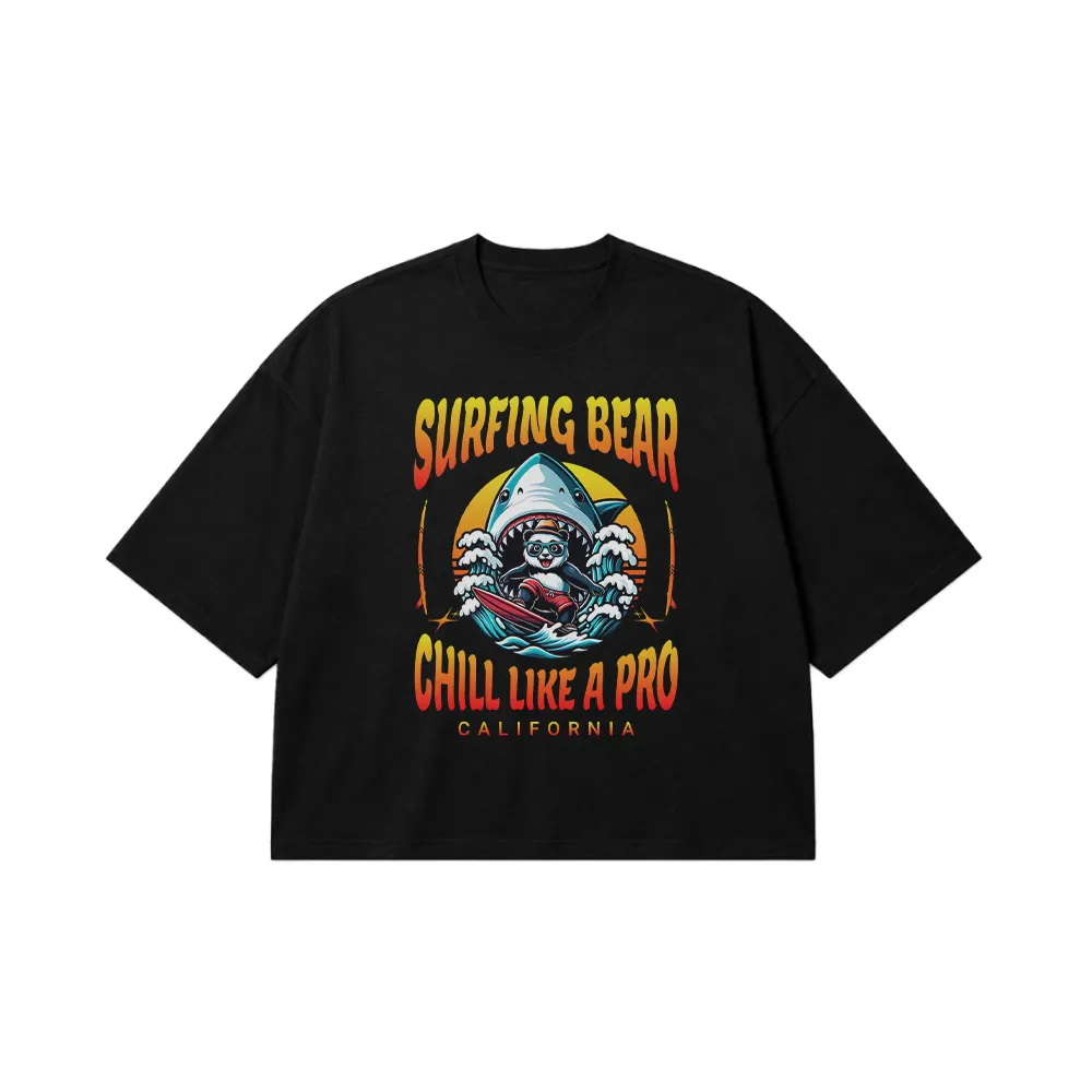 تیشرت باکسی تابستانی خرس موج‌سوار طرح Surfing Bear کد 29099