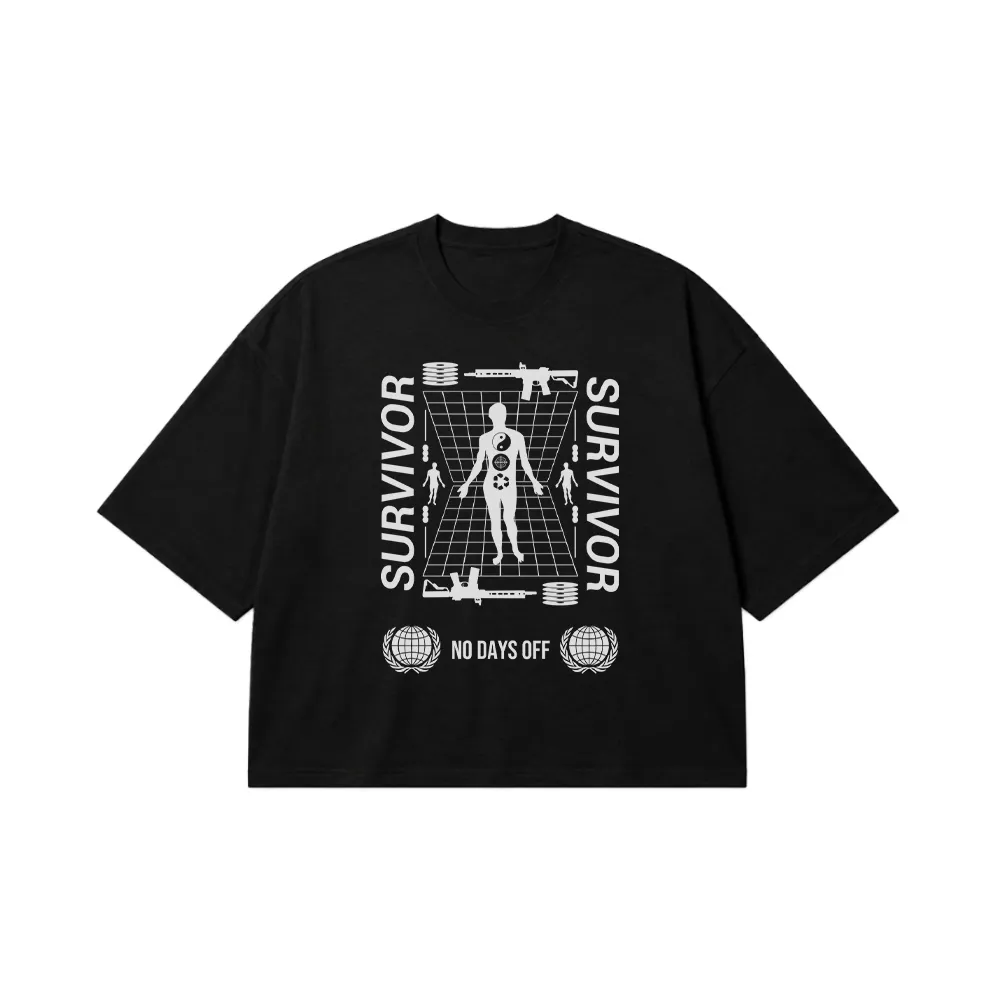 تیشرت باکسی انگیزشی طرح Survivor No Days Off کد 29107