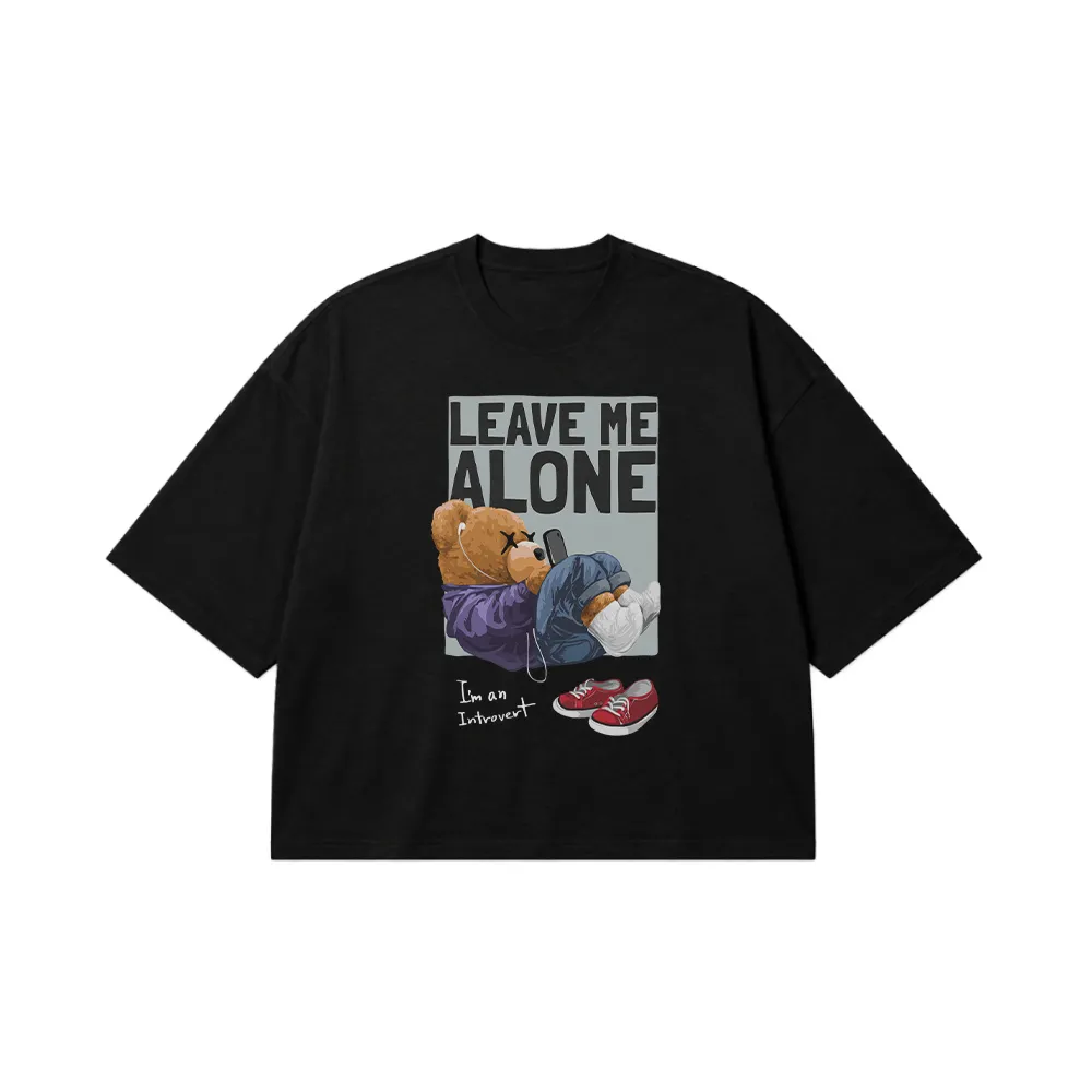 تیشرت باکسی خرس درونگرا طرح Leave Me Alone کد 29316