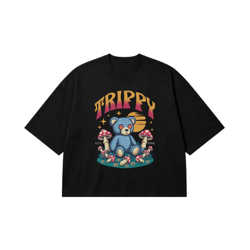 تیشرت باکسی خرس کارتونی طرح Trippy کد 29389