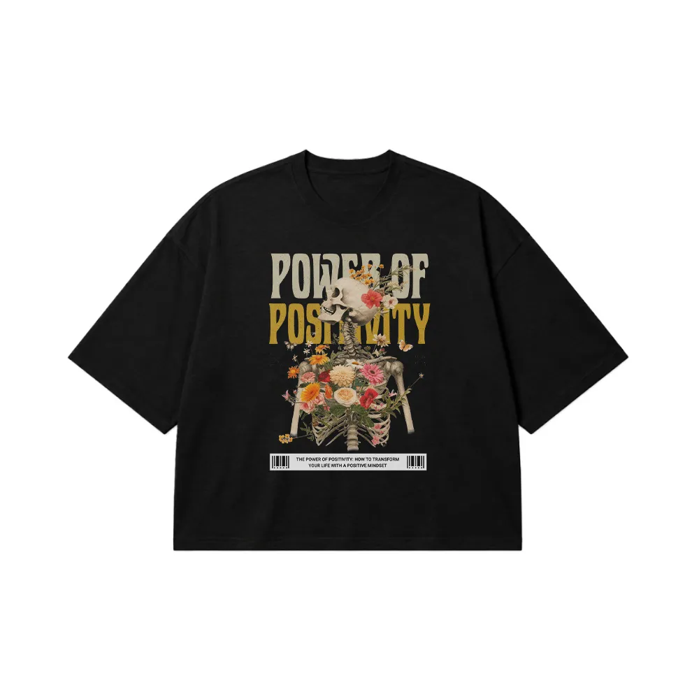 تیشرت باکسی انگیزشی اسکلت و گل طرح Power of Positivity کد 29504