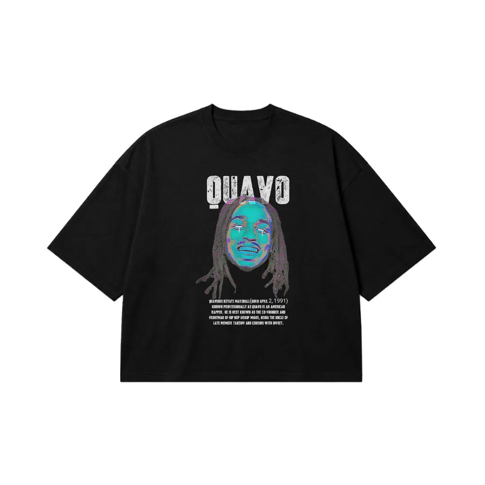 تیشرت باکسی کویوو طرح پرتره رپ (Quavo) کد 29805
