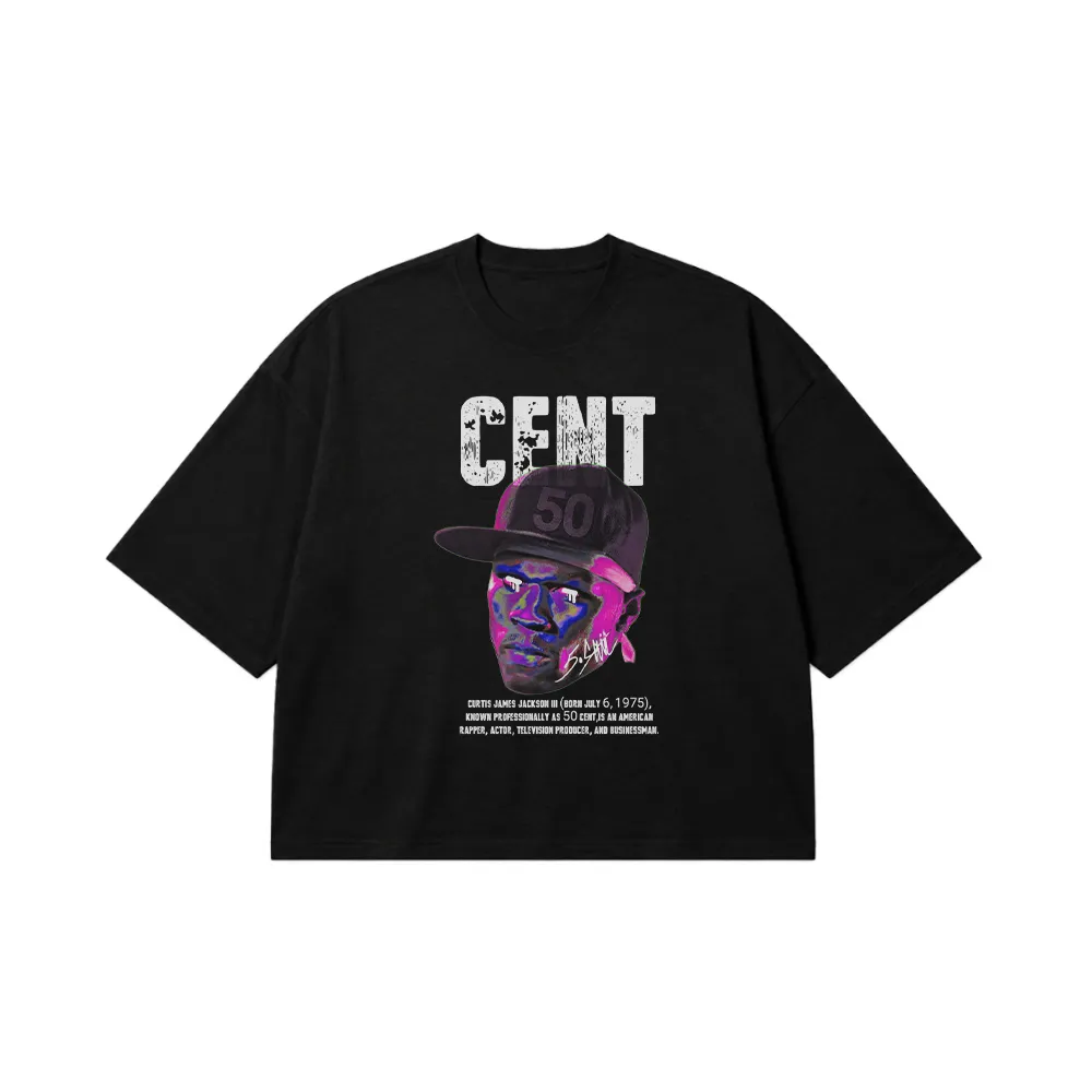 تیشرت باکسی فیفتی سنت طرح پرتره (50 Cent) کد 29819