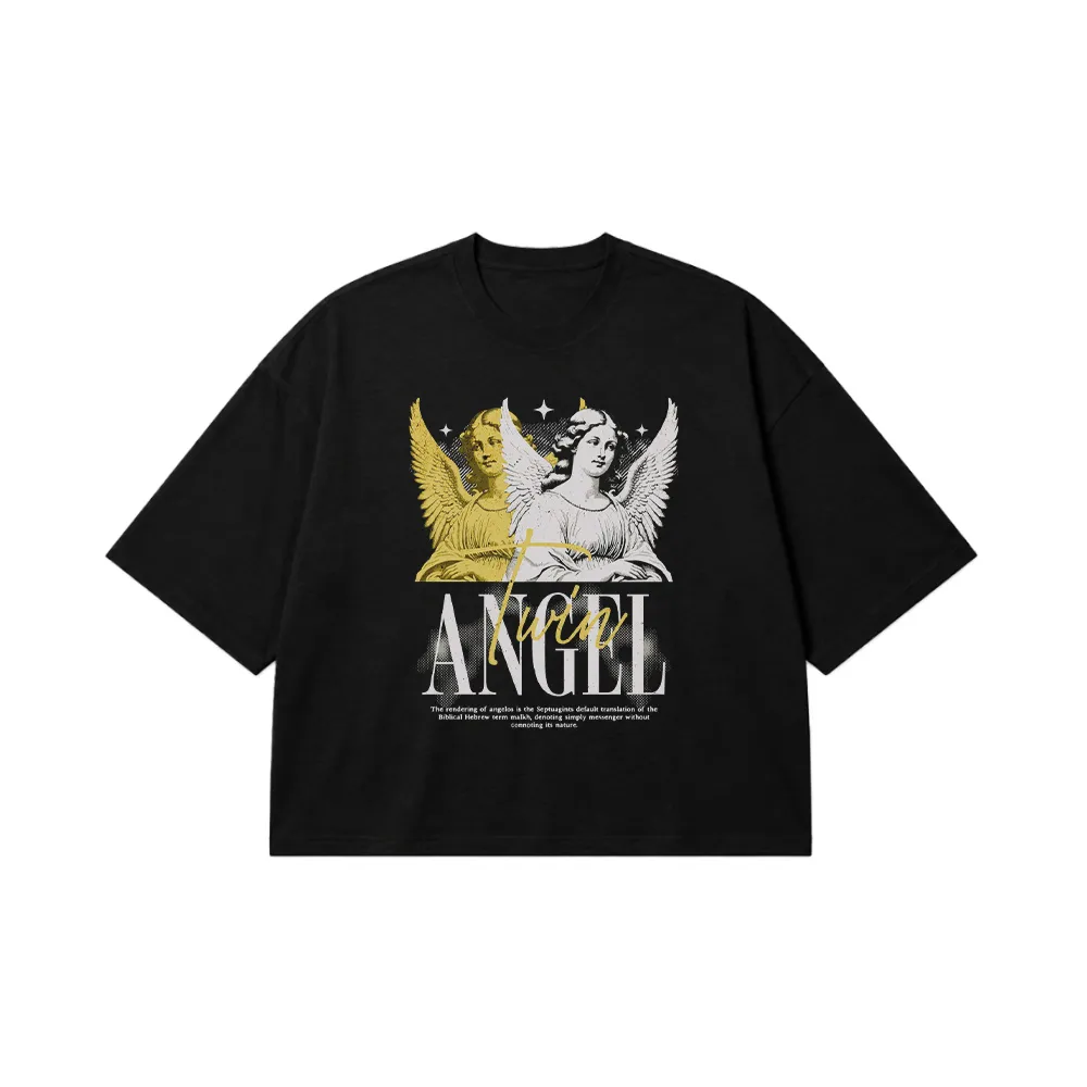 تیشرت باکسی فرشته طرح دوقلو (Angel Twin) کد 29833