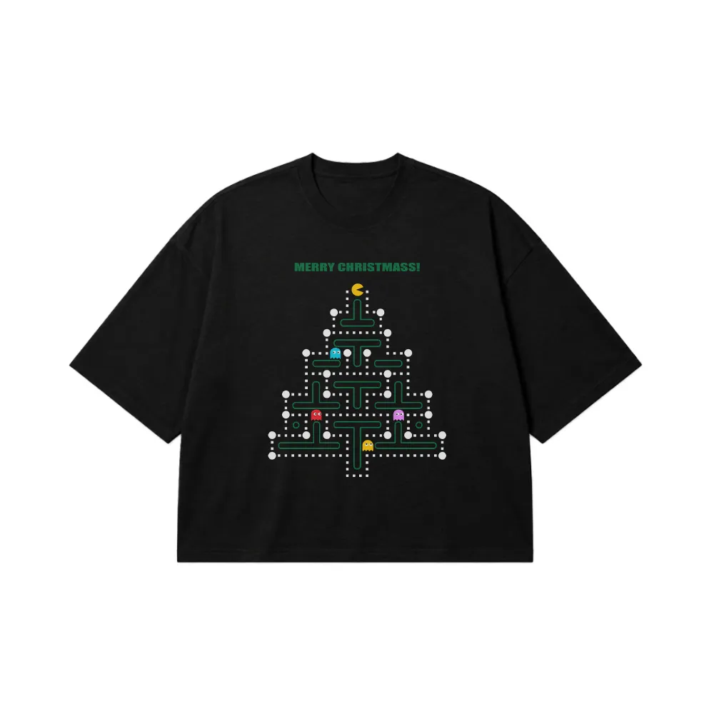 تیشرت باکسی پک‌من طرح درخت کریسمس (Pac-Man Christmas) کد 29947