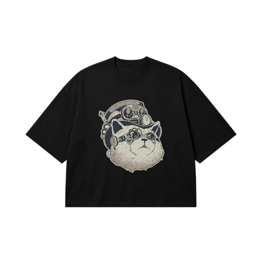 تیشرت باکسی گربه طرح استیم‌پانک (Steampunk Cat) کد 30380