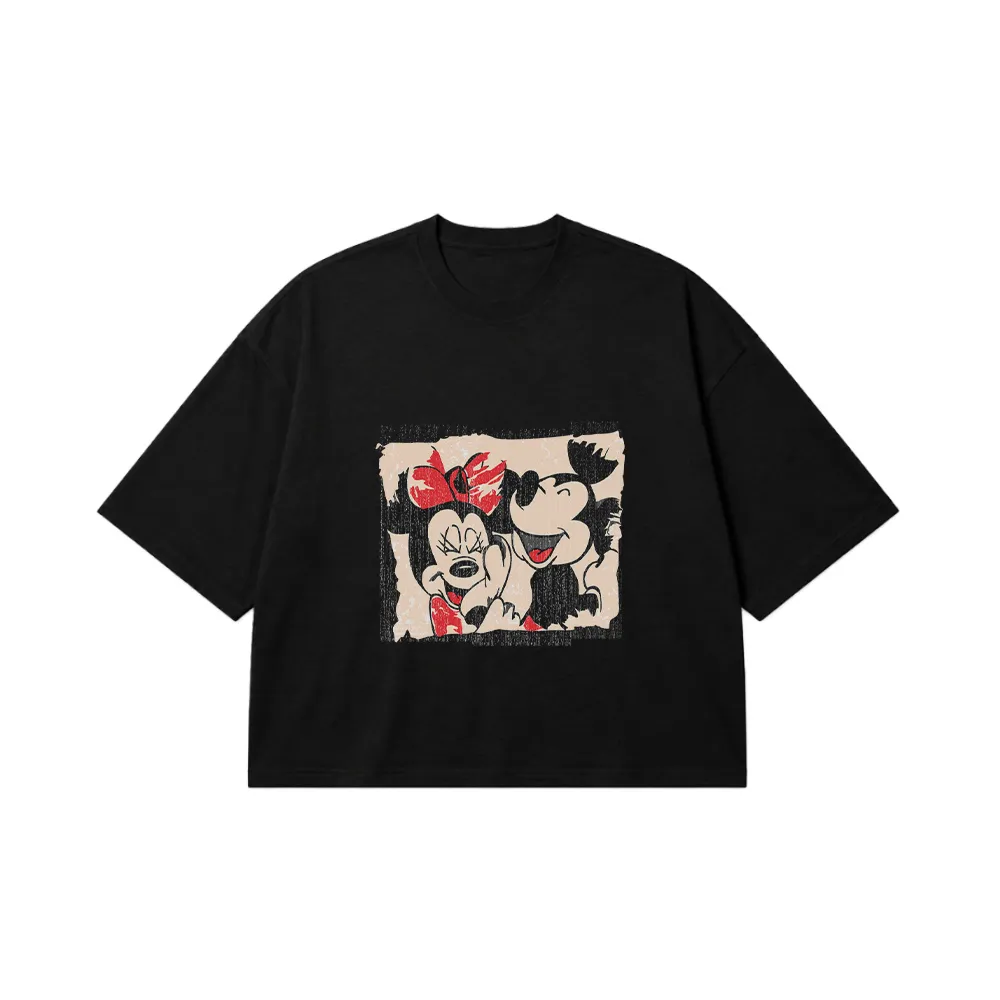 تیشرت باکسی میکی و مینی موس طرح وینتیج (Mickey Minnie) کد 30591