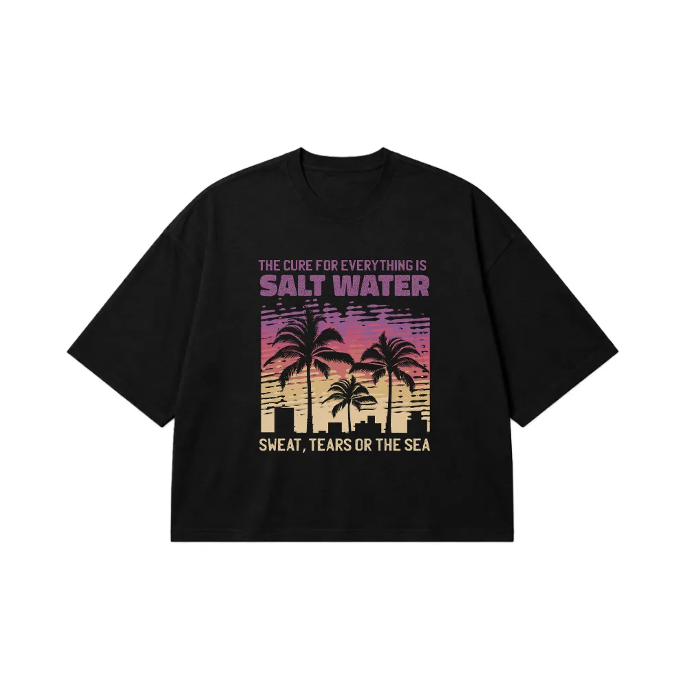 تیشرت باکسی تایپوگرافی Salt Water با غروب نخلستان کد 30770
