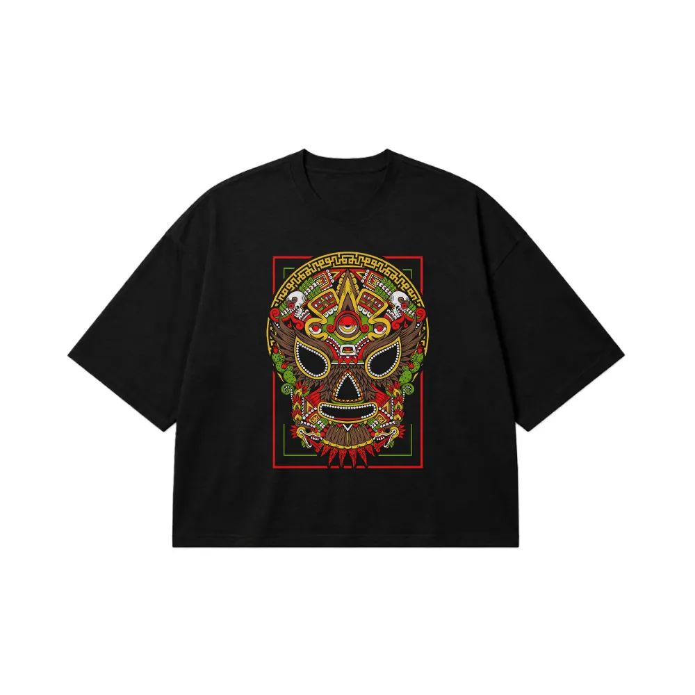 تیشرت باکسی طرح جمجمه آزتک رنگی (Aztec Skull) کد 30797