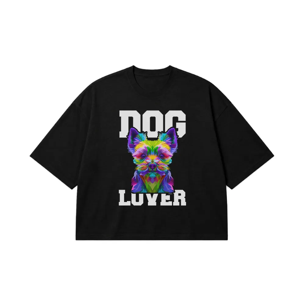 تیشرت باکسی سگ یورکشایر طرح رنگارنگ Dog Lover کد 30904