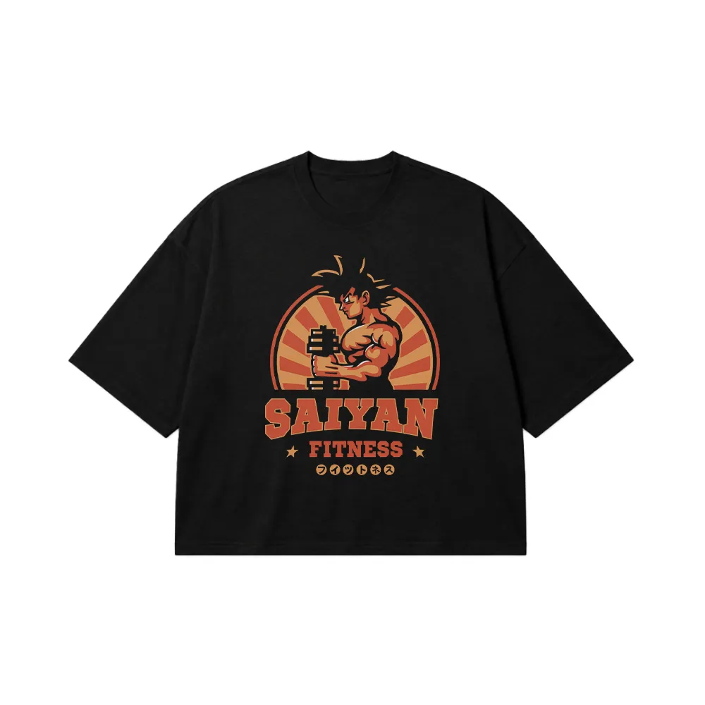 تیشرت باکسی انیمه دراگون بال طرح Saiyan Fitness کد 30917
