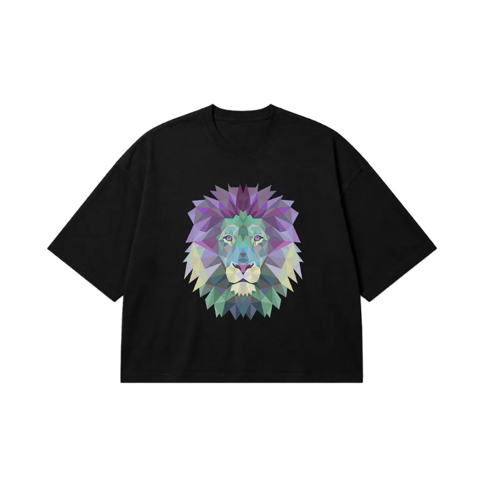 تیشرت باکسی شیر طرح هندسی رنگارنگ (Geometric Lion) کد 31064