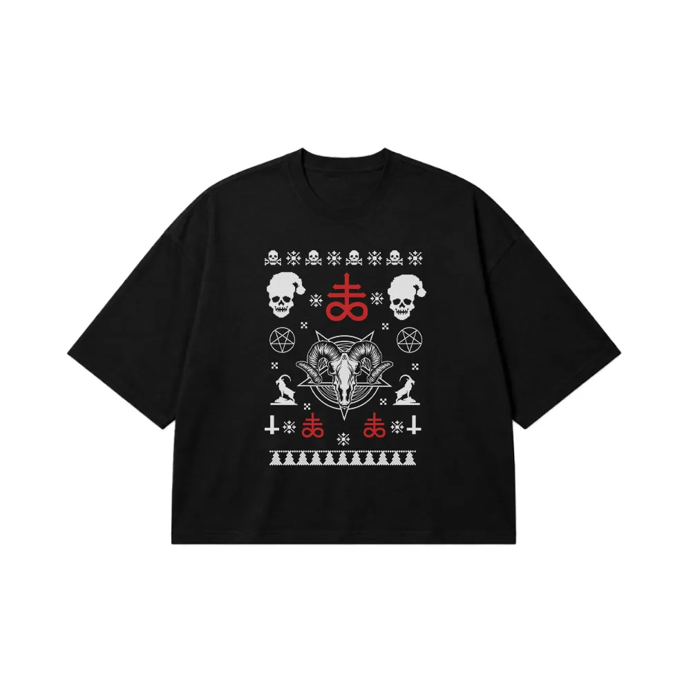 تیشرت باکسی جمجمه طرح نمادهای شیطانی (Skull Pattern) کد 31085