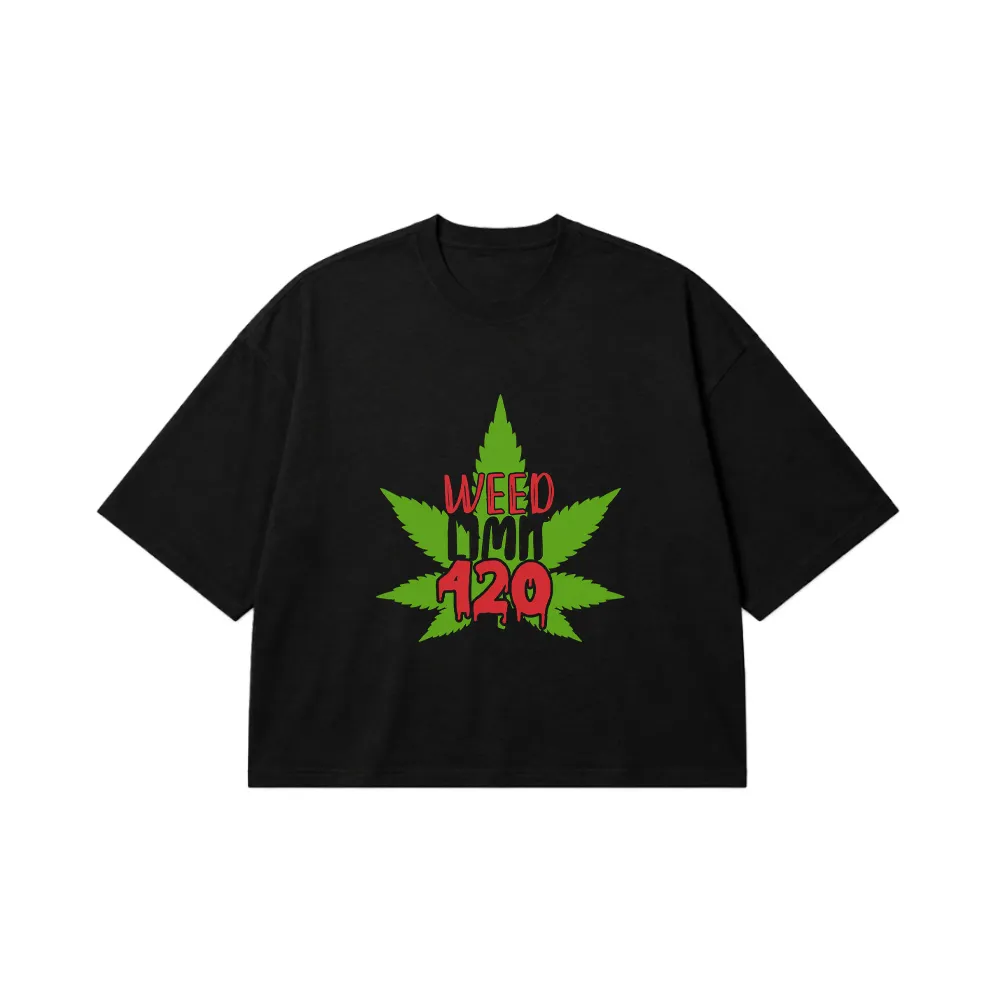تیشرت باکسی نوشته Weed Limit 420 طرح برگ سبز کد 31552