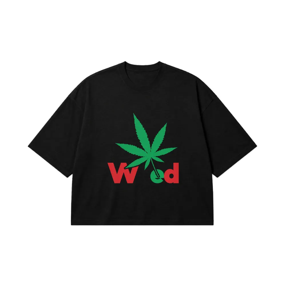 تیشرت باکسی تایپوگرافی Weed طرح برگ سبز کد 31560
