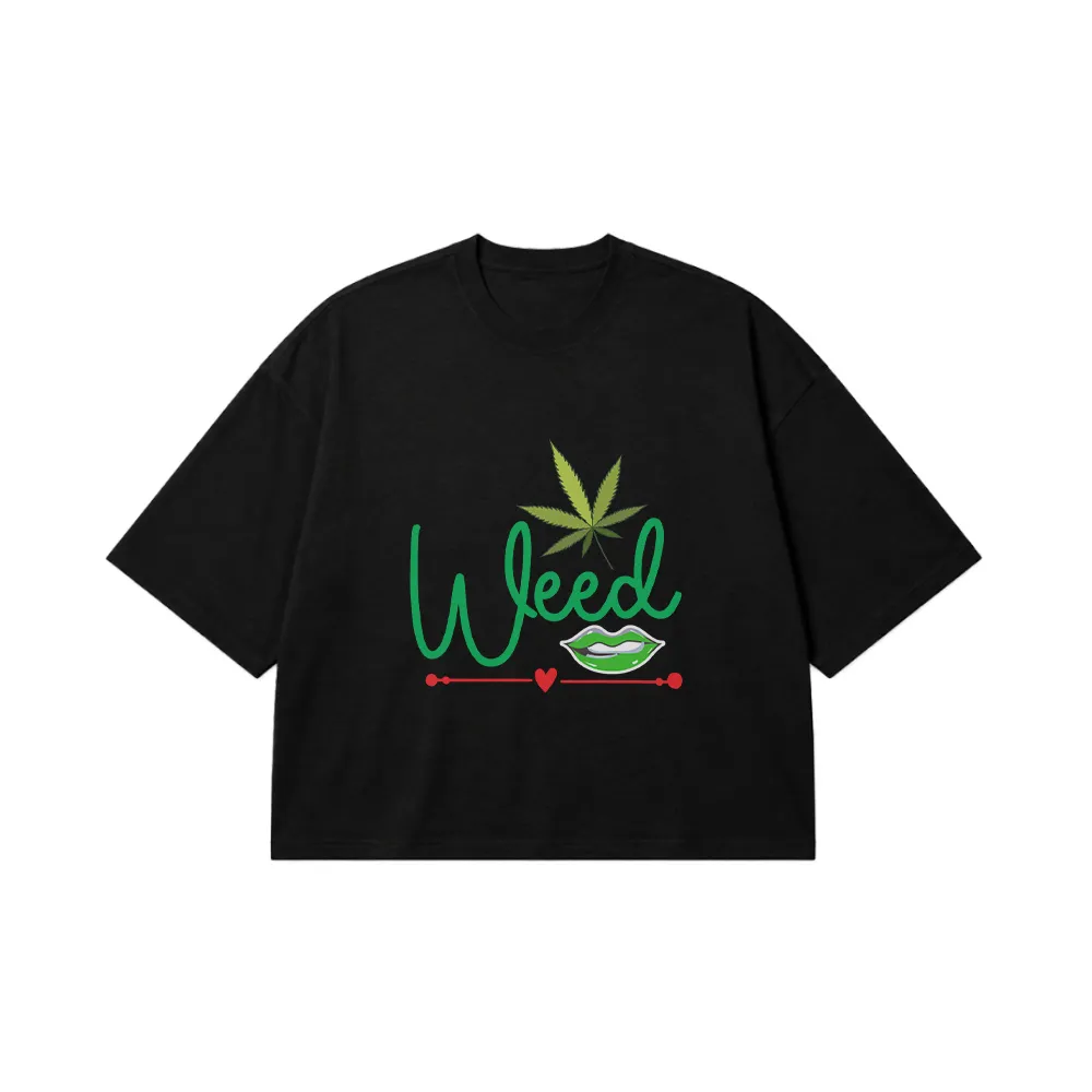 تیشرت باکسی نوشته Weed طرح لب سبز کد 31561