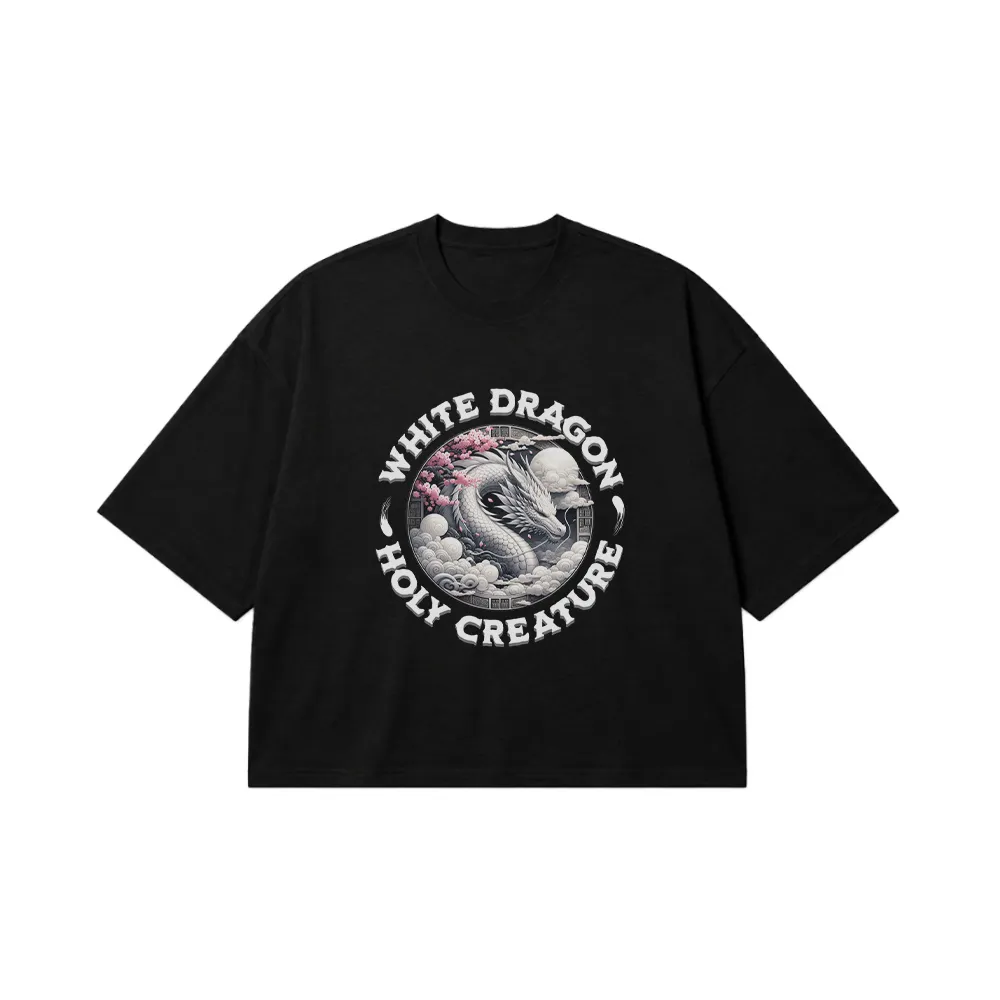 تیشرت باکسی اژدهای سفید طرح Holy Creature کد 31607