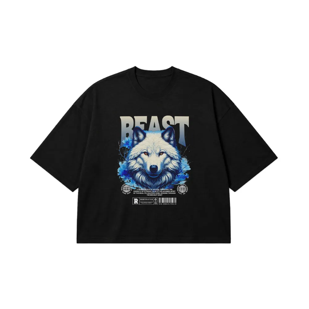 تیشرت باکسی گرگ سفید طرح Beast کد 31609