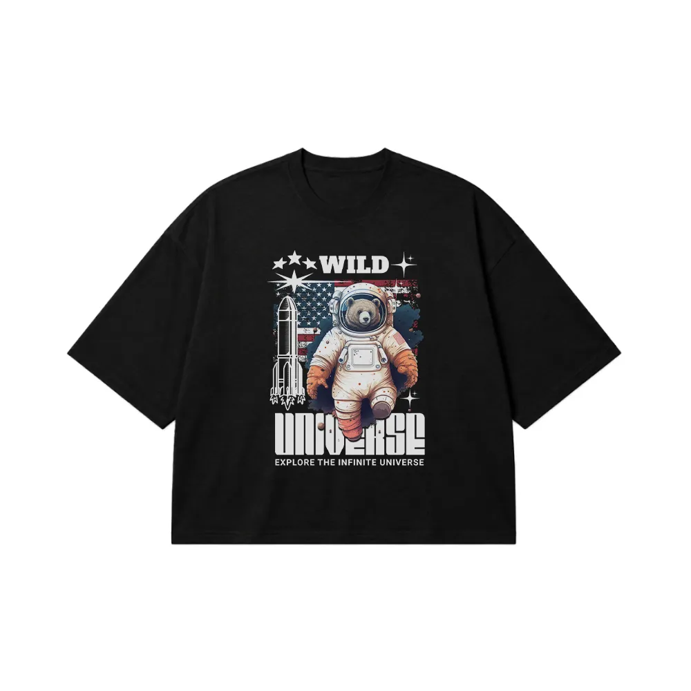 تیشرت باکسی خرس فضانورد طرح Wild Universe کد 31626