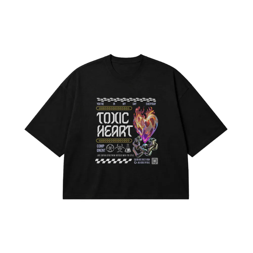 تیشرت باکسی قلب زنجیری طرح Toxic Heart کد 31903