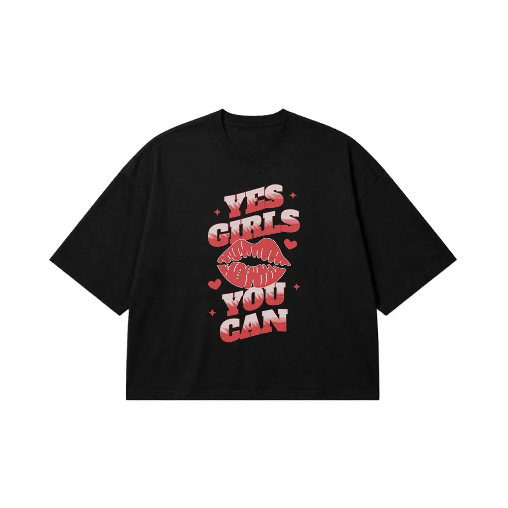 تیشرت باکسی دخترانه انگیزشی نوشته Yes Girls You Can کد 32012