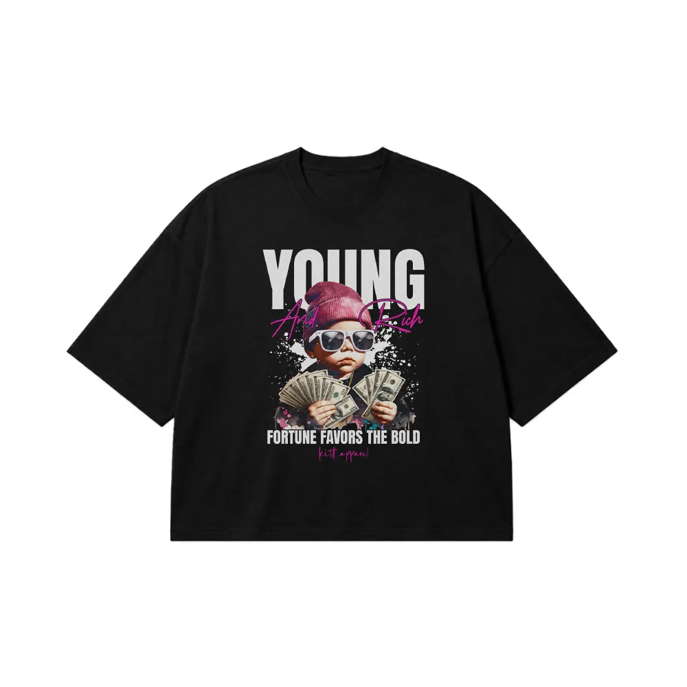 تیشرت باکسی استریت‌ویر طرح Young and Rich کد 32046